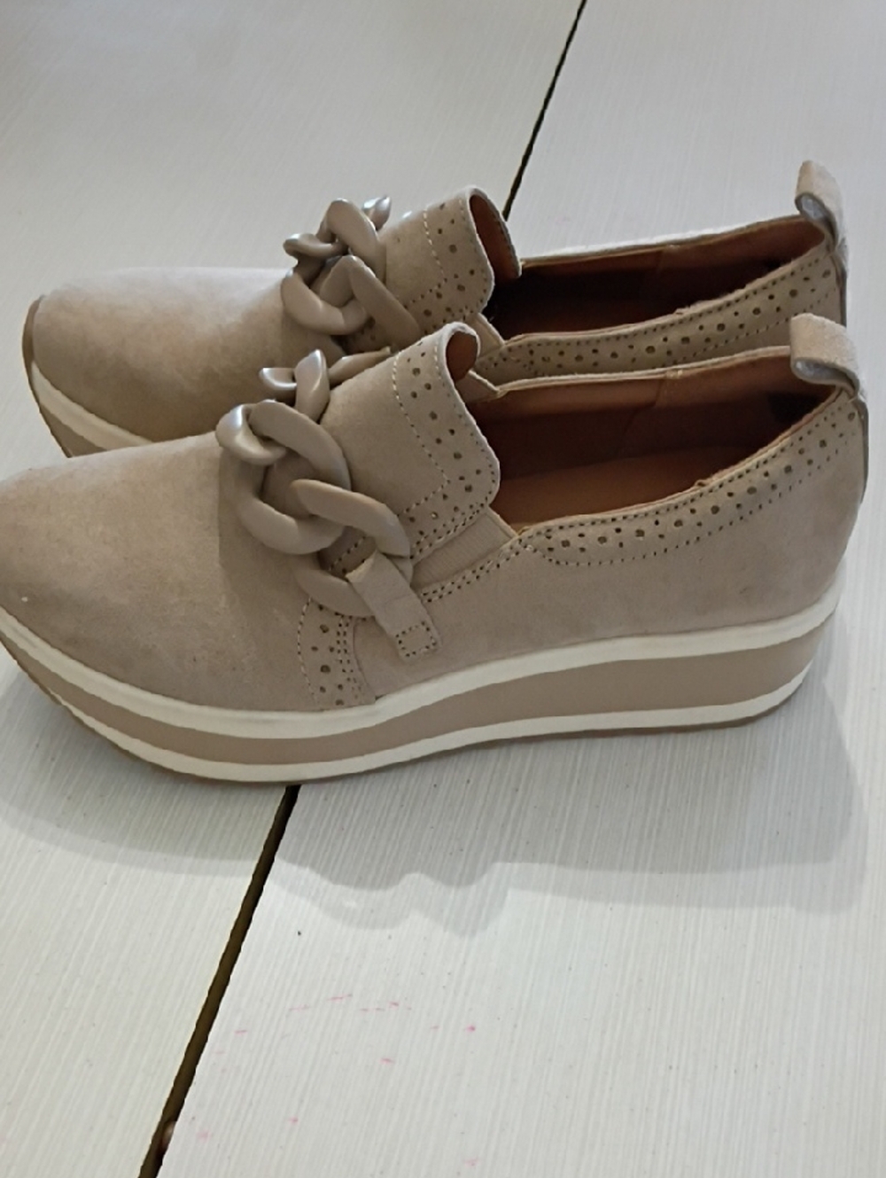 MIA Beige Chain-Accent Platform Slip-On